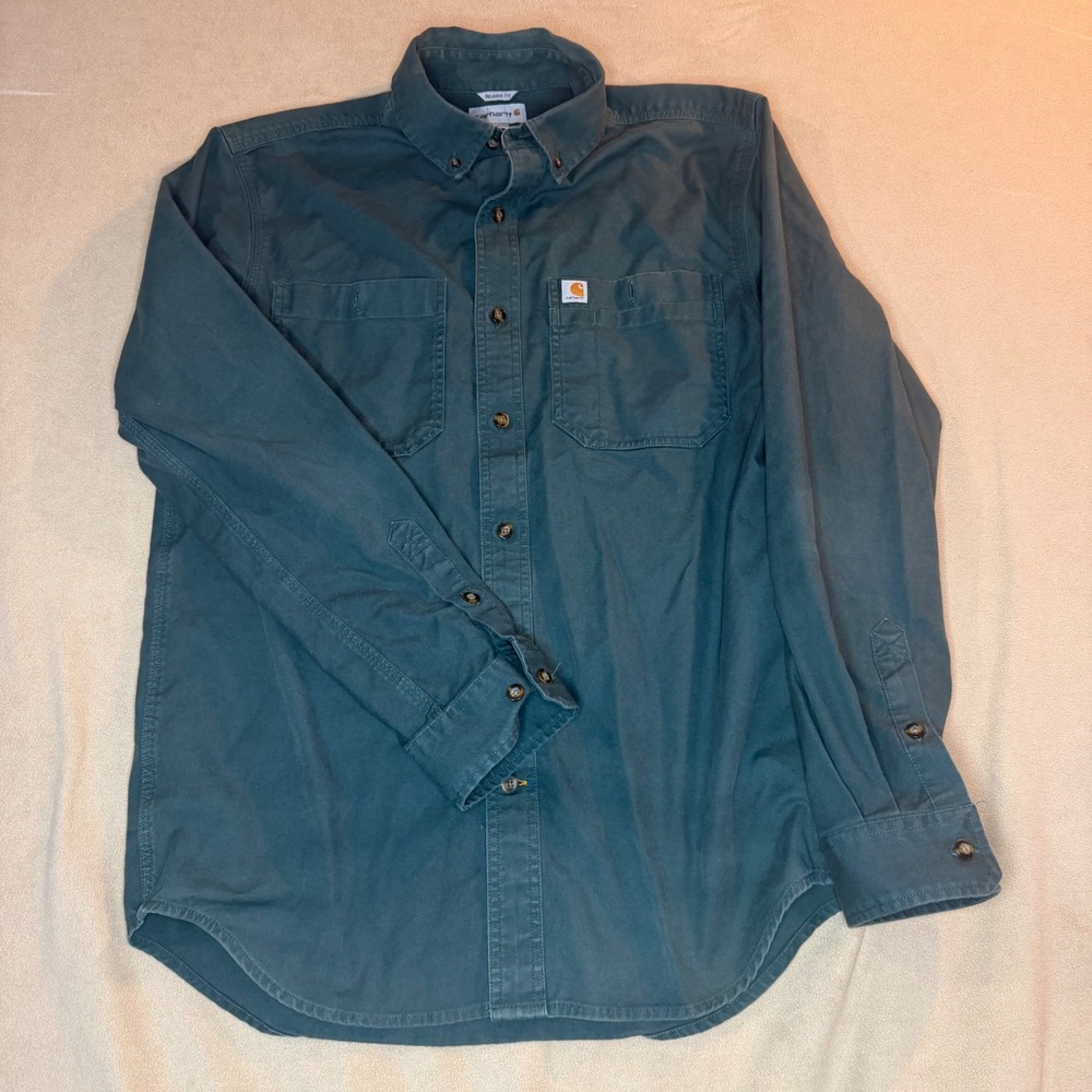 Carhartt Mens Relaxed Fit Rugged Flex Canvas Shirt Teal Green Medium 103554 G34